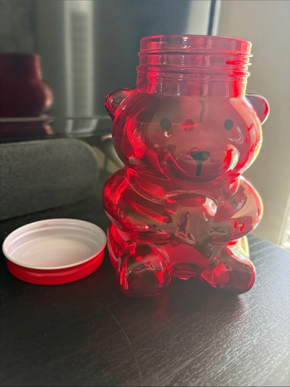 Red Teddy Bear Glass Jar